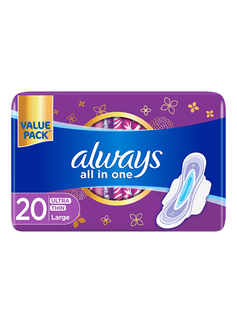 All In One Ultra Thin Large Sanitary 20 Pads White
