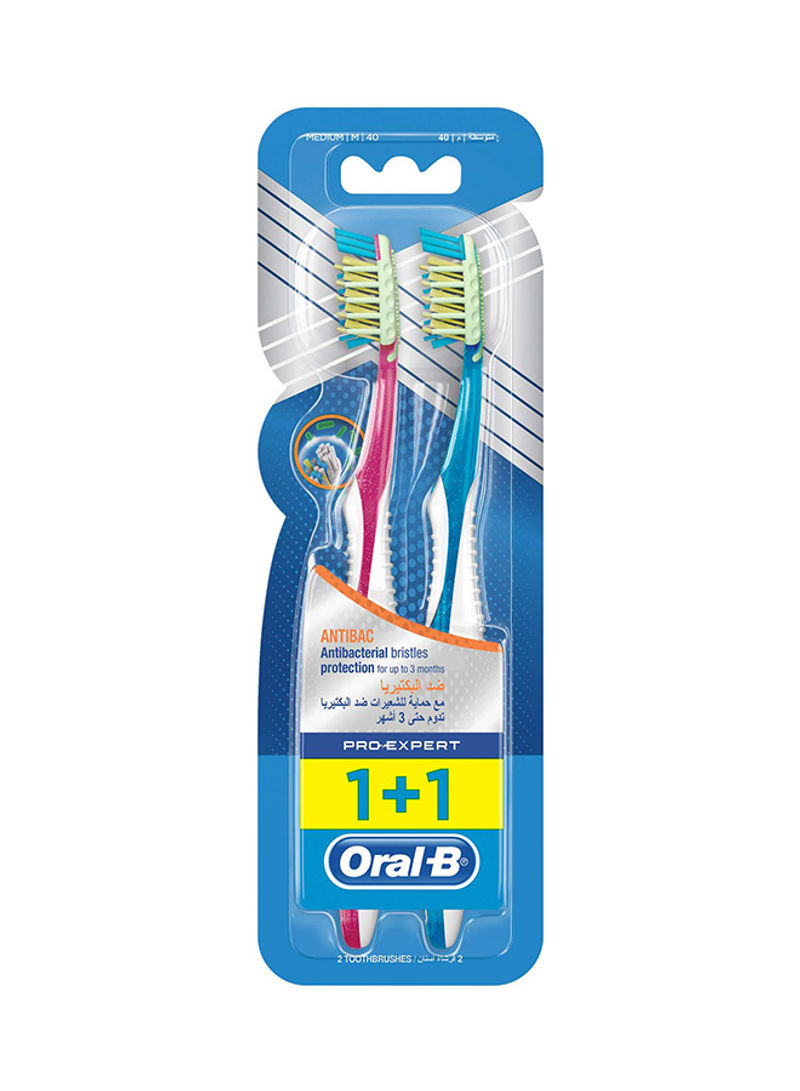 Pro-Expert Antibac Medium Manual Toothbrush, Pack Of 2 Multicolour 40 Medium