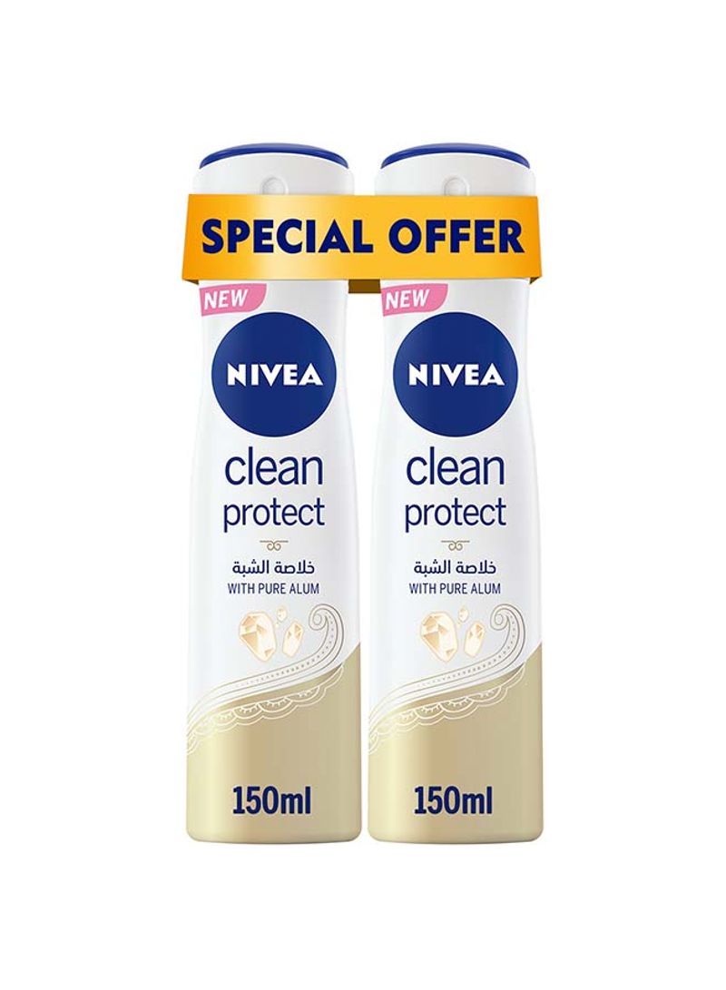 Pack Of 2 Clean Protect with Pure Alum Antiperspirant Spray 150ml