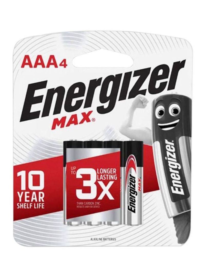 4-Piece AAA Battery Set Silver/Black/Red