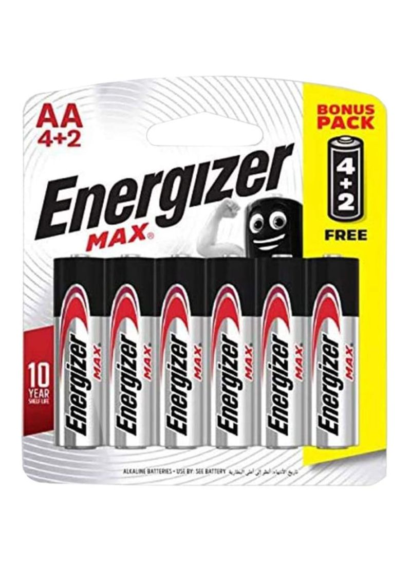 Pack Of 6 Max Batteries Silver/Black