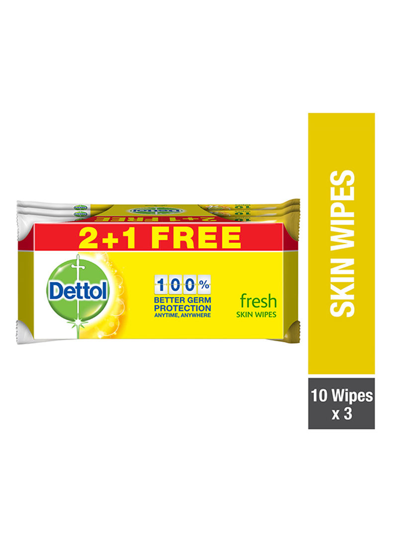 Fresh Anti Bacterial Skin Wipes 10 Piece Pack of 3 white