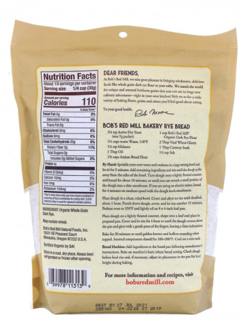 Organic Dark Rye  Whole Grain Flour 20ounce