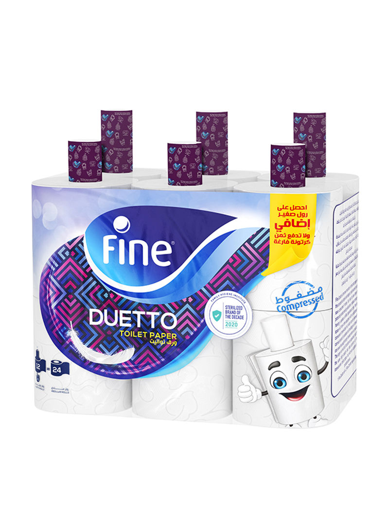 Sterilized Toilet Paper, Duetto, 340 Sheets, 2 Ply, 12 rolls White