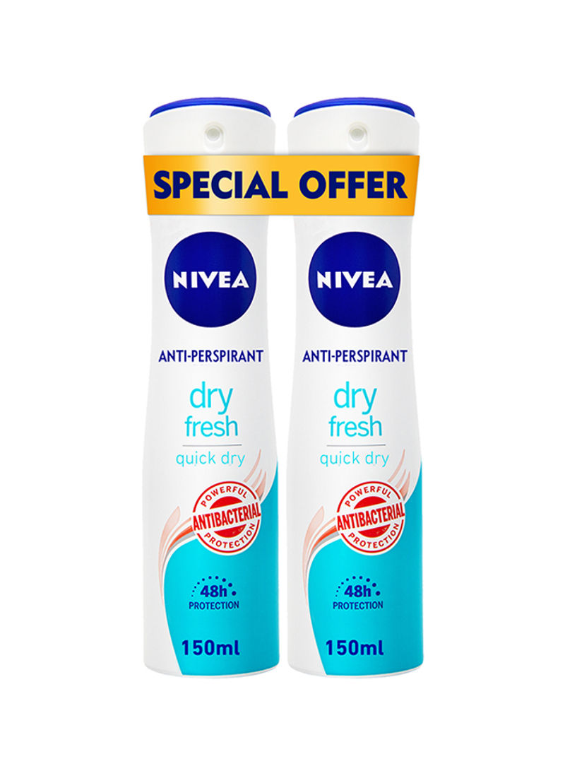 Pack Of 2 Dry Fresh Antiperspirant Spray 150ml