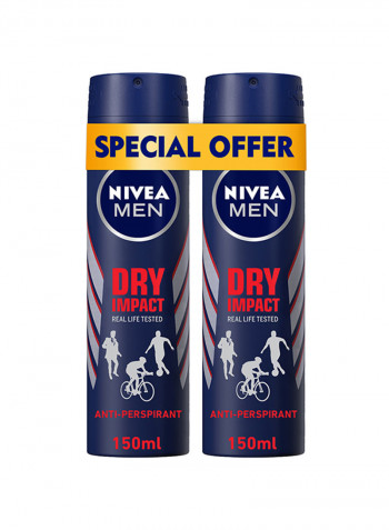 Pack Of 2 Dry Impact, Antiperspirant Spray 2 x 150ml