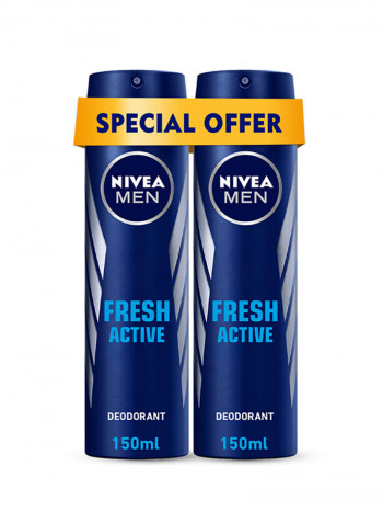 Pack Of 2 Fresh Active Deodorant Spray 150ml