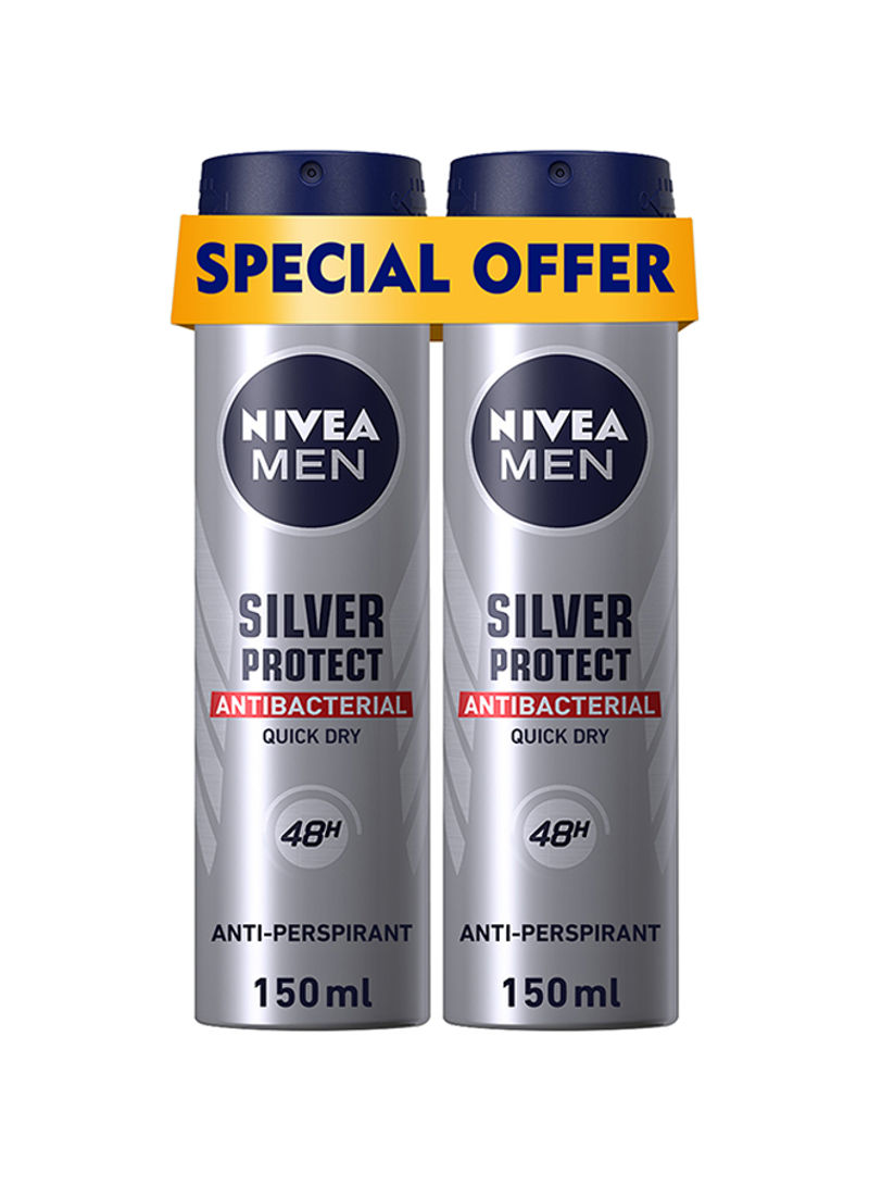 Pack Of 2 Silver Protect Antiperspirant Spray 150ml