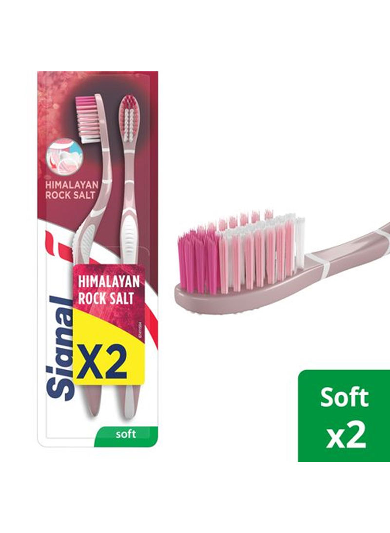 Himalayan Rock Salt Soft Toothbrush Set Pink/White 2 Pieces