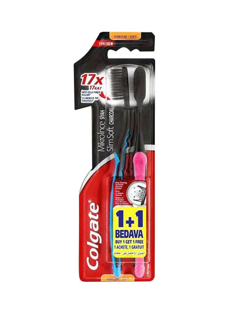 Slim Soft Black Charcoal Toothbrush Value Pack 2Piece Multcolor