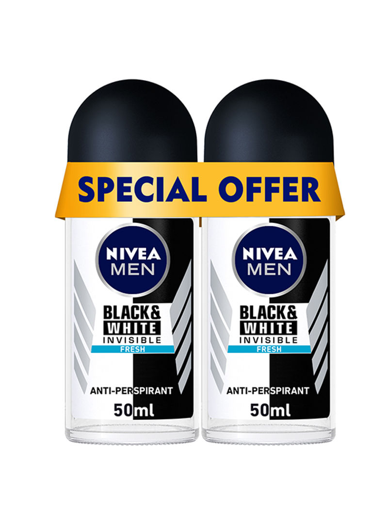 Pack Of 2 Black And White Invisible Fresh Antiperspirant Roll On 50ml