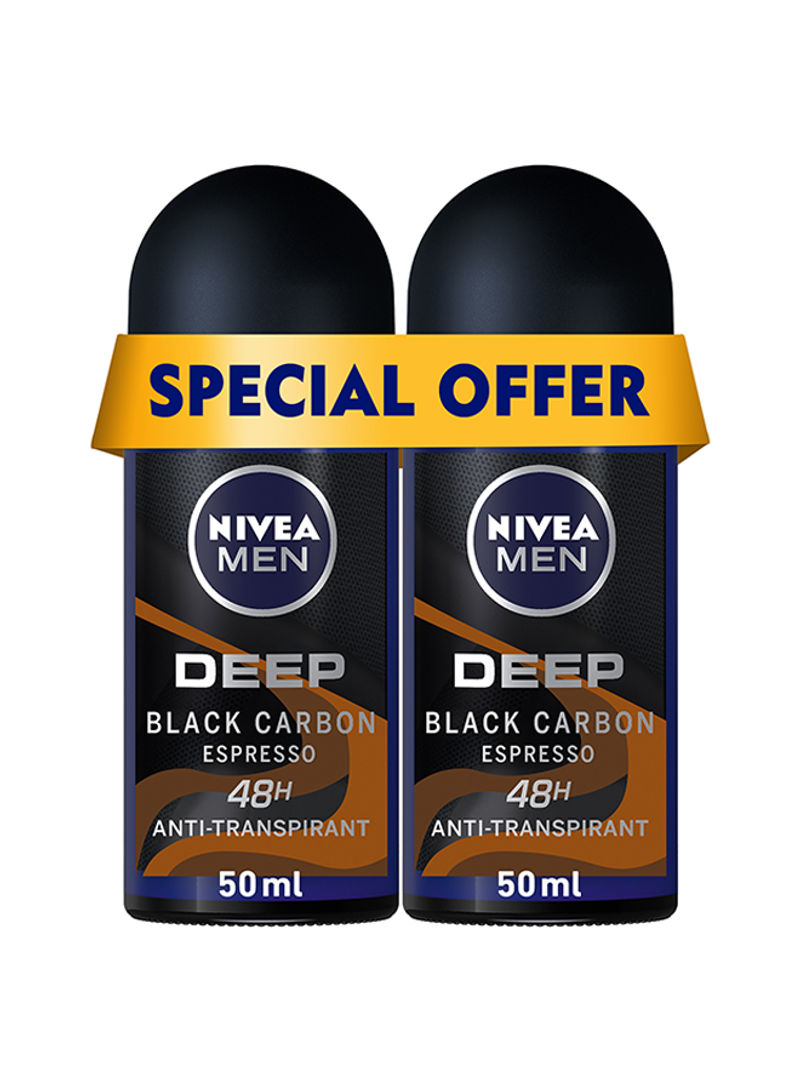 Pack Of 2 Deep Black Carbon Espresso Antiperspirant Roll On 50ml