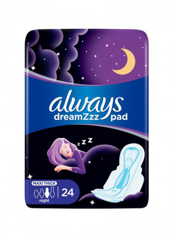 Clean And Dry Maxi Thick, Night Sanitary Pads With Wings, 24 Count