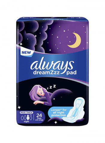 Clean And Dry Maxi Thick, Night Sanitary Pads With Wings, 24 Count