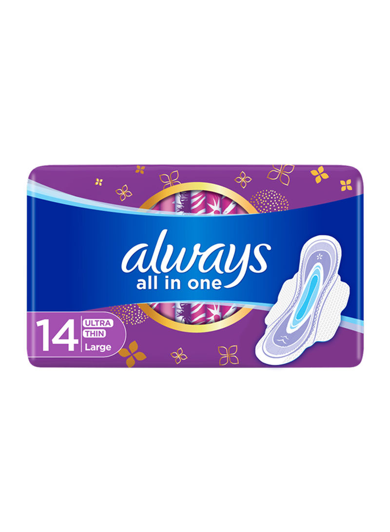 All In One Ultra Thin, Large Sanitary Pads With Wings, 14 Count