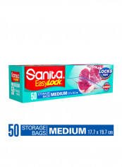 Easy Zip Lock Food Storage Bags Medium 50 Bags Clear 17.7x19.7centimeter