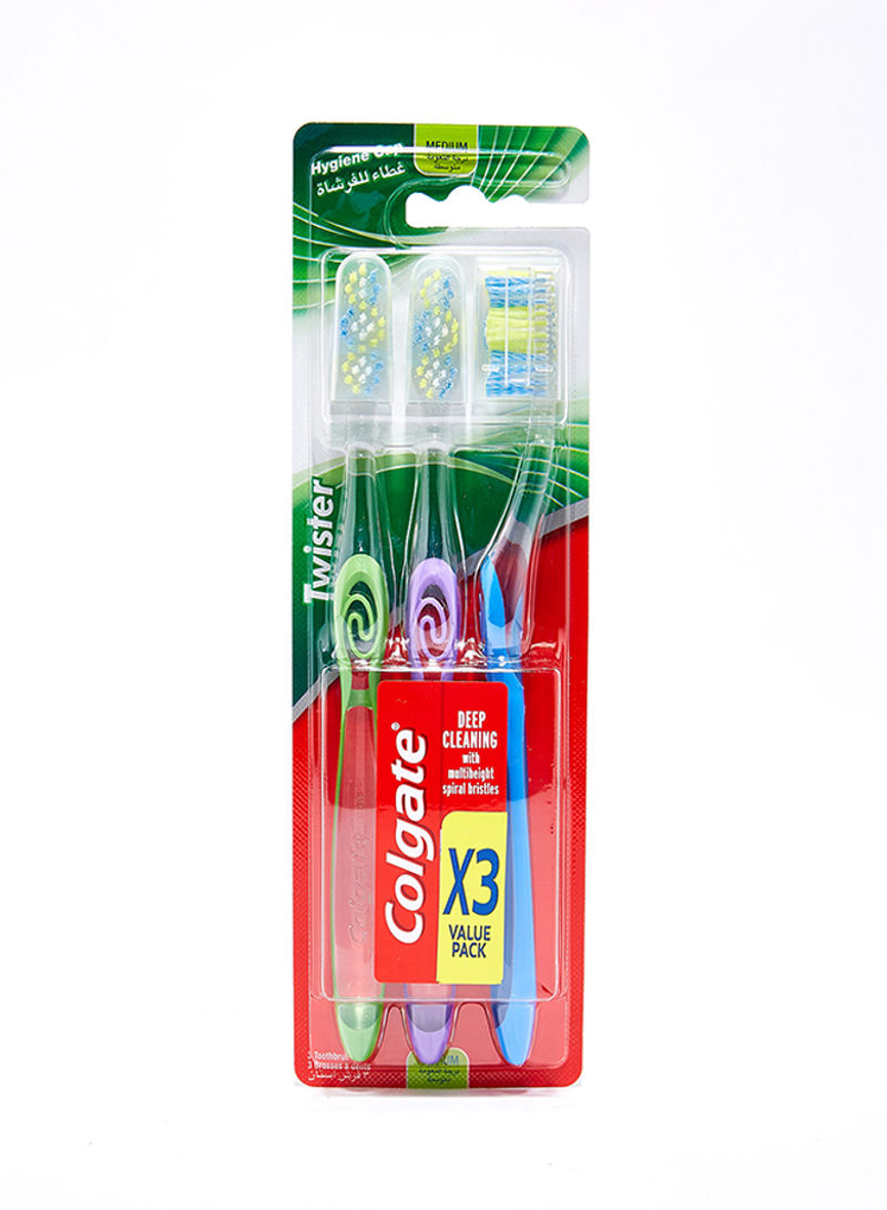 3-Piece Twister Deep Cleaning Manual Toothbrush With Cover
