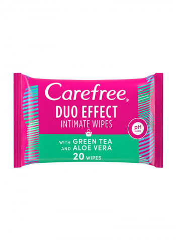 Duo Effect Intimate Wipes With Green Tea And Aloe Vera 20 Wipes