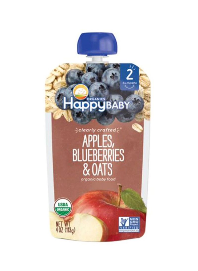 Happy Baby Organic Clearly Crafted Stage 2 Baby Food, Apples, Blueberries And Oats, 113g Pouch