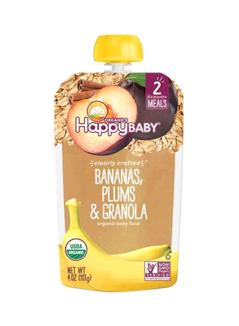 Happy Baby Organic Clearly Crafted Stage 2 Baby Food, Bananas, Plums And Granola, 113g Pouch Pack of 16