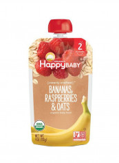 Happy Baby Organic Clearly Crafted Stage 2 Baby Food, Bananas, Raspberries And Oats, 113g Pouch