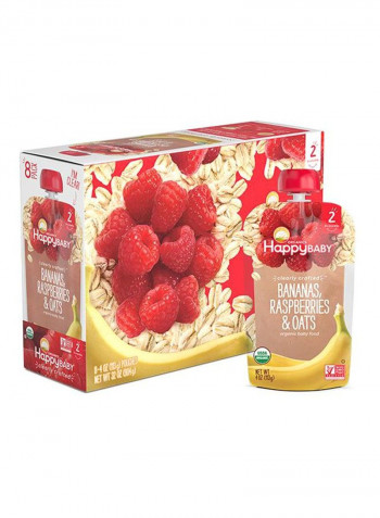 Happy Baby Organic Clearly Crafted Stage 2 Baby Food, Bananas, Raspberries And Oats, 113g Pouch
