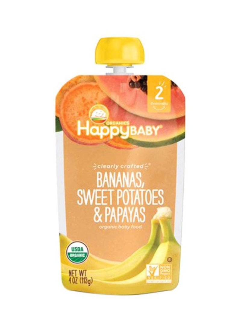 Happy Baby Organic Clearly Crafted Stage 2 Baby Food, Bananas, Sweet Potatoes And Papayas, 113g Pouch