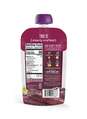 Happy Baby Organic Clearly Crafted Stage 2 Baby Food Purple Carrots, Bananas, Avocados And Quinoa, 113g Pouch
