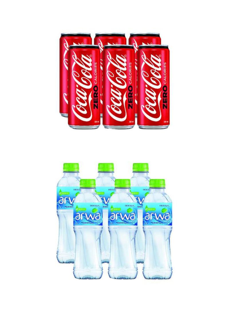 Zero Carbonated Soft Drink With Arwa Bottled Water Soft Drink 6x330, Drinking Water 6x500ml Pack of 12