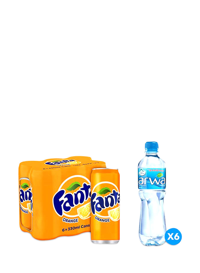 Orange Flavored Carbonated Soft Drink 330 ml Pack of 6 + Arwa Drinking Water 500 ml Pack of 6 Pack of 6