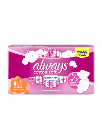 Cotton Soft Ultra Thin, Normal Sanitary Pads With Wings, 20 Count Normal