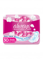 Breathable Soft Maxi Thick, Large Sanitary Pads With Wings, 30 Pads Large