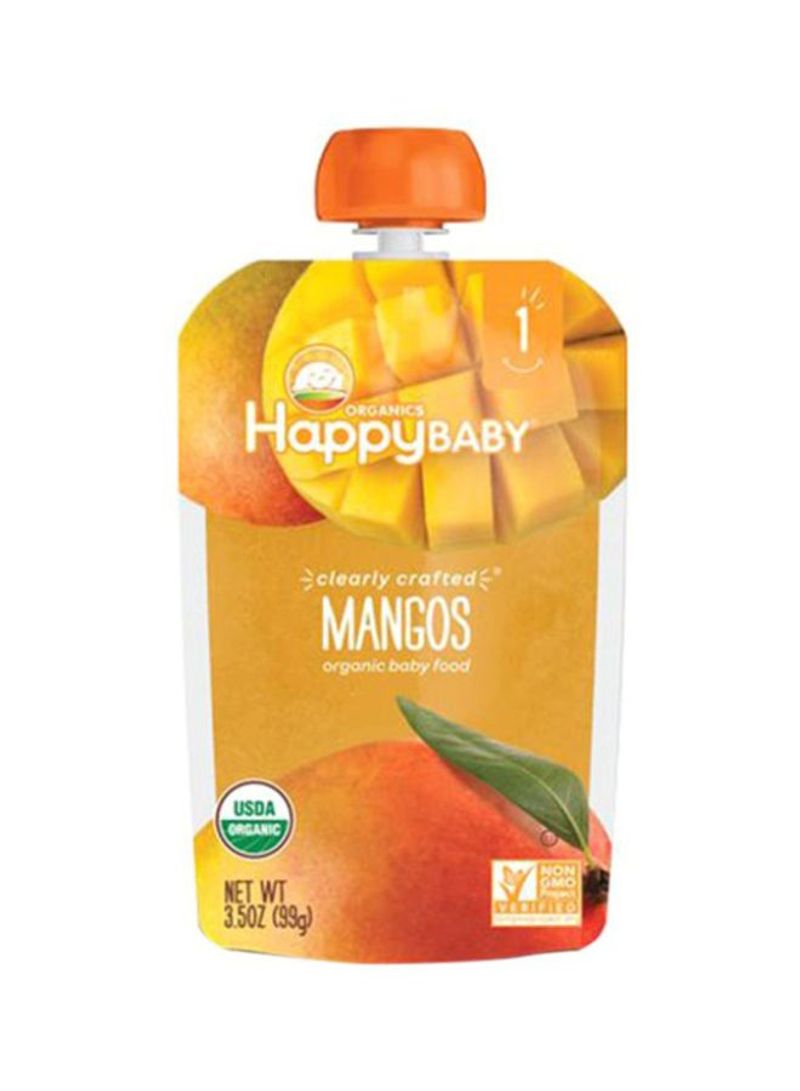 Happy Baby Organic Clearly Crafted Stage 1 Baby Food, Mangos, Resealable Baby Food Pouches, Fruit And Veggie Puree, Organic Non-Gmo, Gluten Free, 99g Pouch Mangos