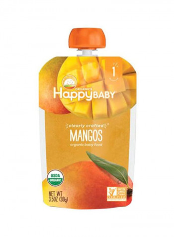 Happy Baby Organic Clearly Crafted Stage 1 Baby Food, Mangos, Resealable Baby Food Pouches, Fruit And Veggie Puree, Organic Non-Gmo, Gluten Free, 99g Pouch Mangos