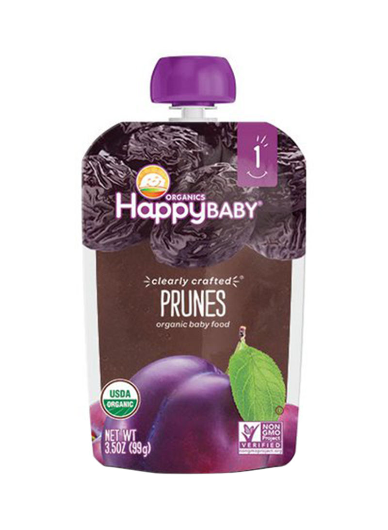 Happy Baby Organic Clearly Crafted Stage 1 Baby Food, Prunes, Resealable Baby Food Pouches, Fruit And Veggie Puree, Organic Non-Gmo, Gluten Free 99g Pouch