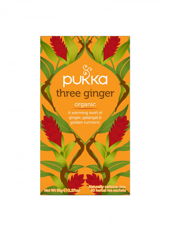 Three Ginger, Organic Herbal Tea With Galangal And Turmeric, 20 Teabags