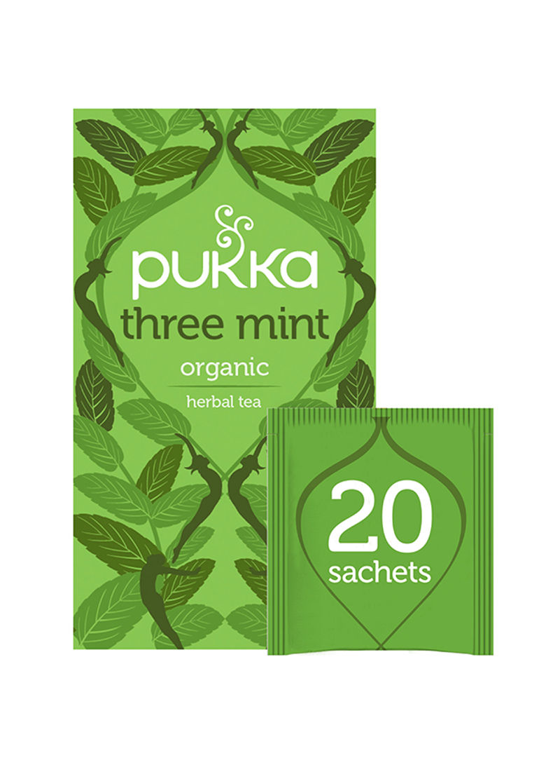 Three Mint, Organic Herbal Tea With Peppermint, Spearmint And Fieldmint, 20 Teabags 32g