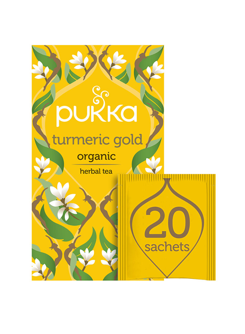 Turmeric Gold, Organic Herbal Tea With Lemon And Whole Leaf Green Tea, 20 Teabags
