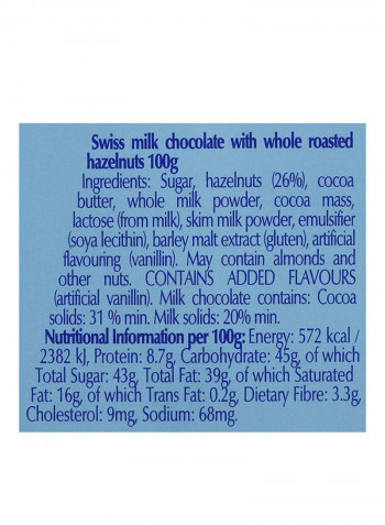 Swiss Classic Milk Chocolate With Hazelnuts 100g