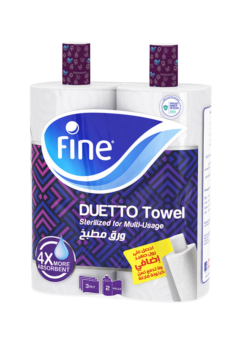 Duetto, Sterilized Kitchen Paper Towel, Highly Absorbent, 3 Ply, Pack of 2 Rolls
