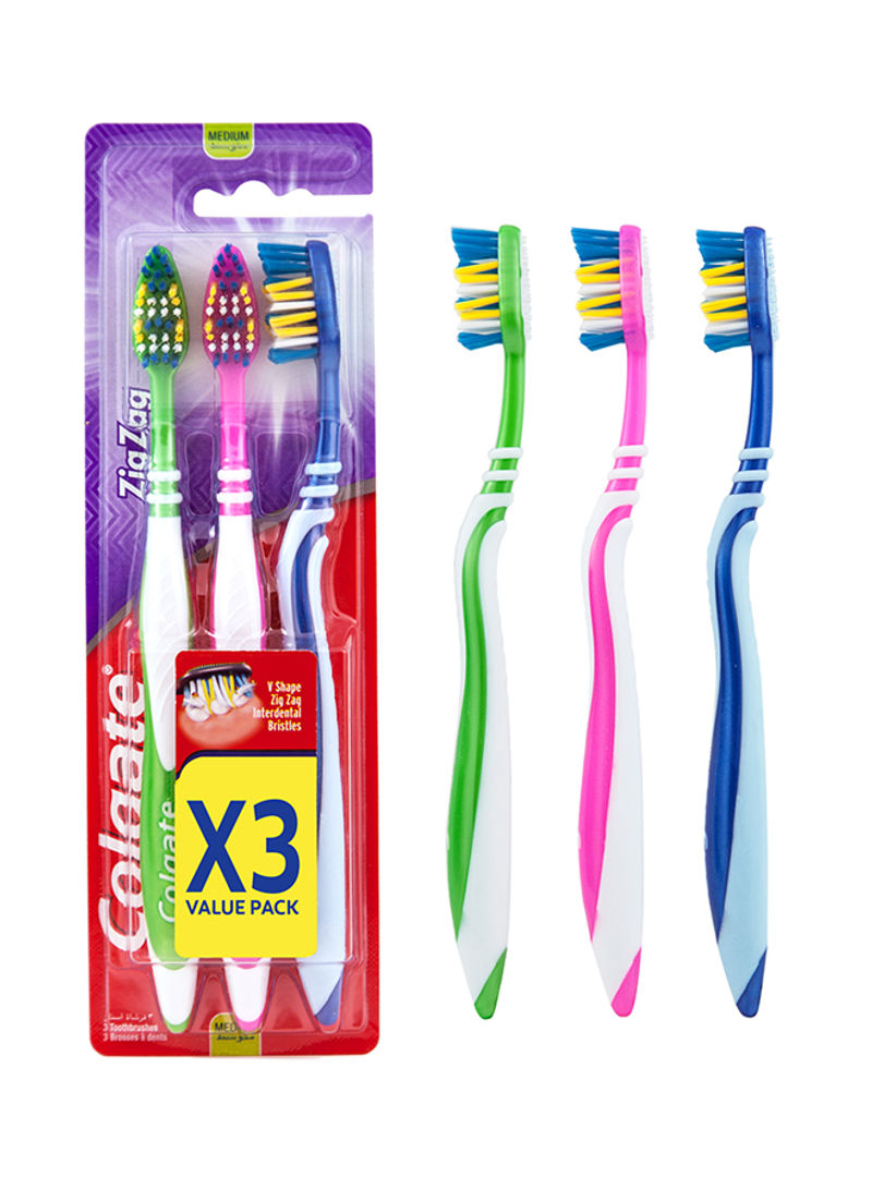 3-Piece Zigzag Manual Toothbrush Multicolour M