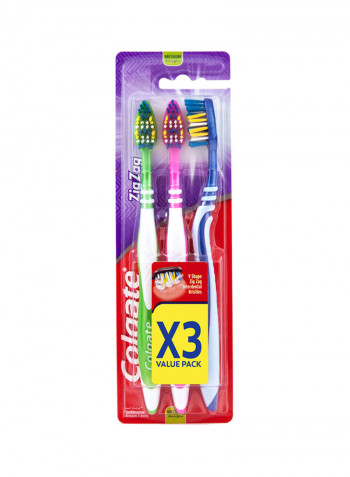 3-Piece Zigzag Manual Toothbrush Multicolour M