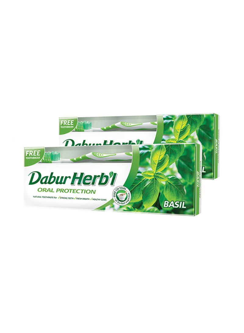 Herbal Basil Toothpaste With Free Toothbrush 150g Pack of 2