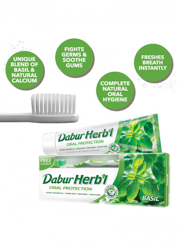 Herbal Basil Toothpaste With Free Toothbrush 150g Pack of 2