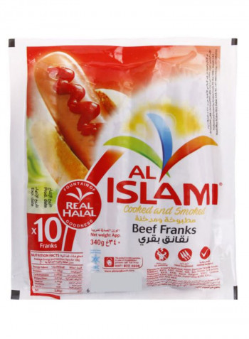 Cooked And Smoked Beef Franks 340g Pack of 10
