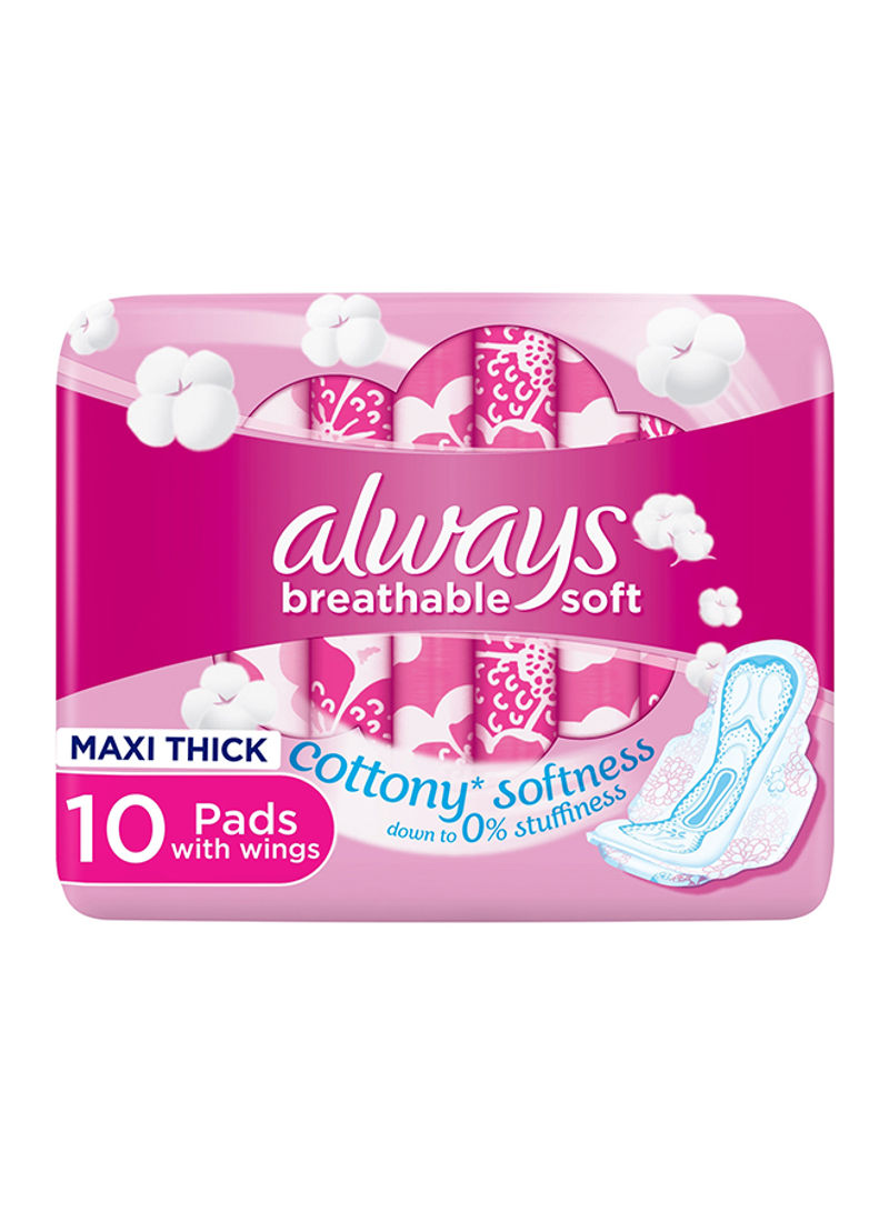 Breathable Soft Maxi Thick, Large Sanitary Pads With Wings, 10 Pads Pink Large