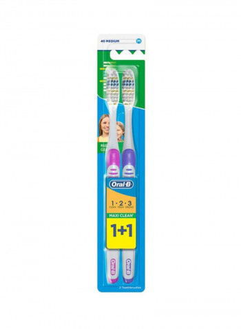 2-Piece Maxi Clean Manual Toothbrush Multicolour 11x5.2x24.2cm