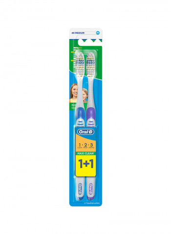 2-Piece Maxi Clean Manual Toothbrush Multicolour 11x5.2x24.2cm