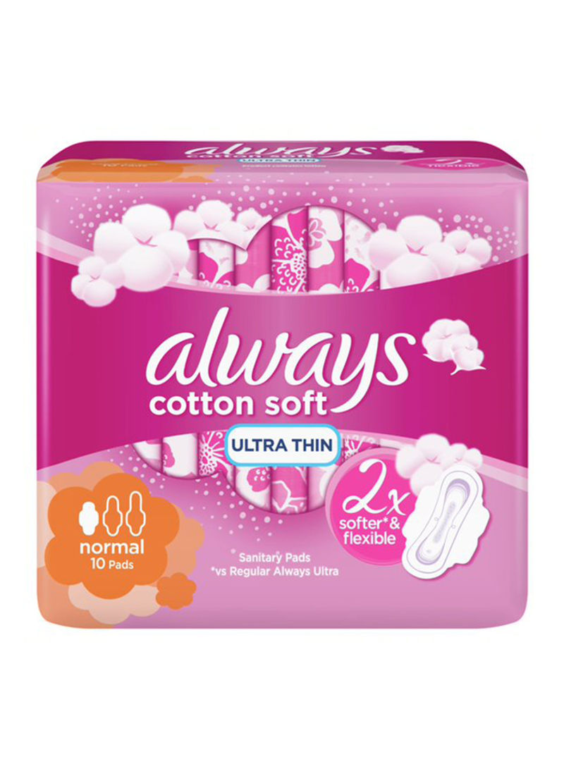 Cotton Soft Ultra Thin, Normal Sanitary Pads With Wings, 10 Count Normal