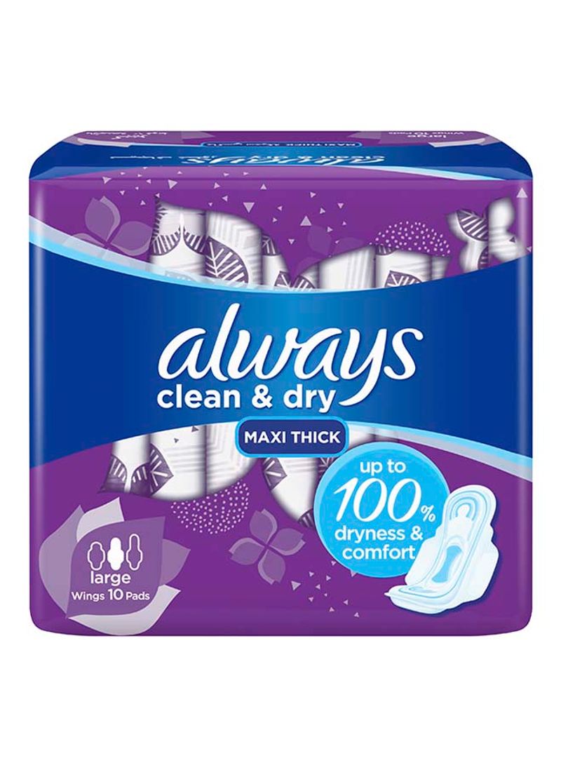 Clean And Dry Maxi Thick, Large Sanitary Pads With Wings, 10 Count Purple Long